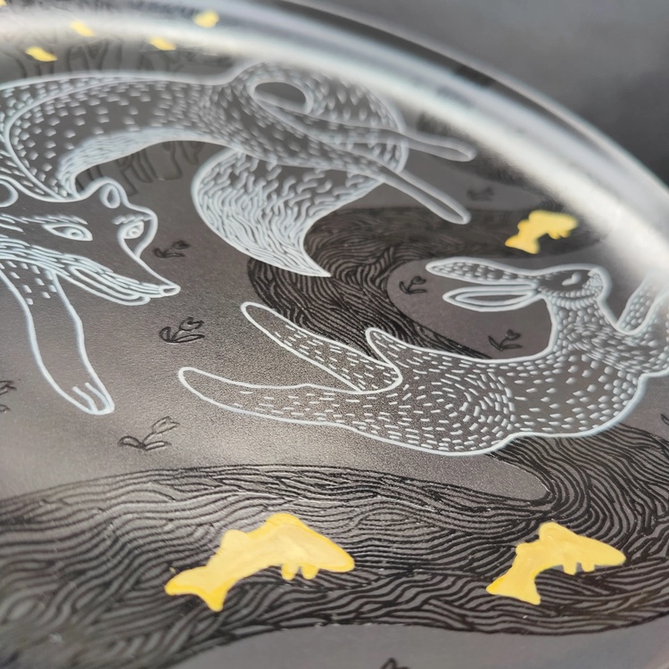 Decorative ceramic plate "Fox and Hare" from the series "The Chase".