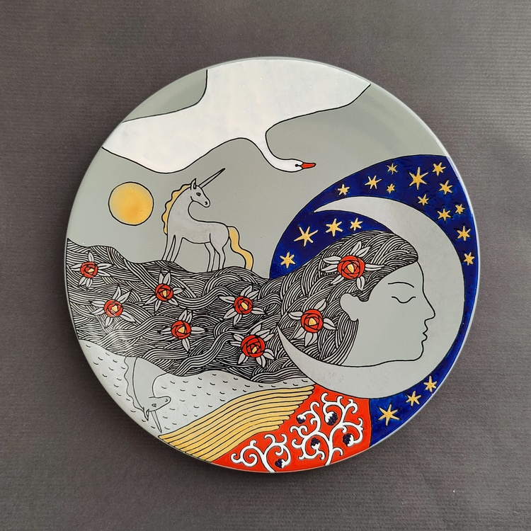 Decorative ceramic plate "Sleeping virgin" from the "Whispered Stories" series