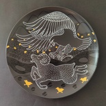 Decorative ceramic plate "Mountain ram and eagle" from the series "The Chase"