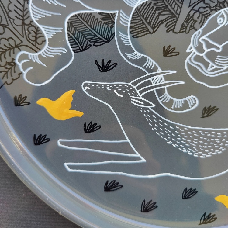 Decorative ceramic plate "Tiger and Deer" from the series "The Chase"