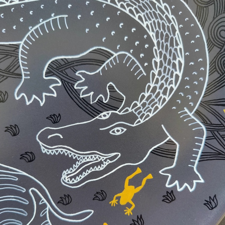 Decorative ceramic plate "Crocodile and Zebra" from the series "The Chase"