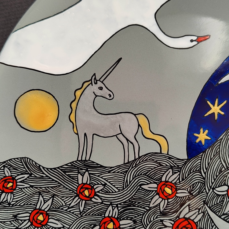 Decorative ceramic plate "Sleeping virgin" from the "Whispered Stories" series