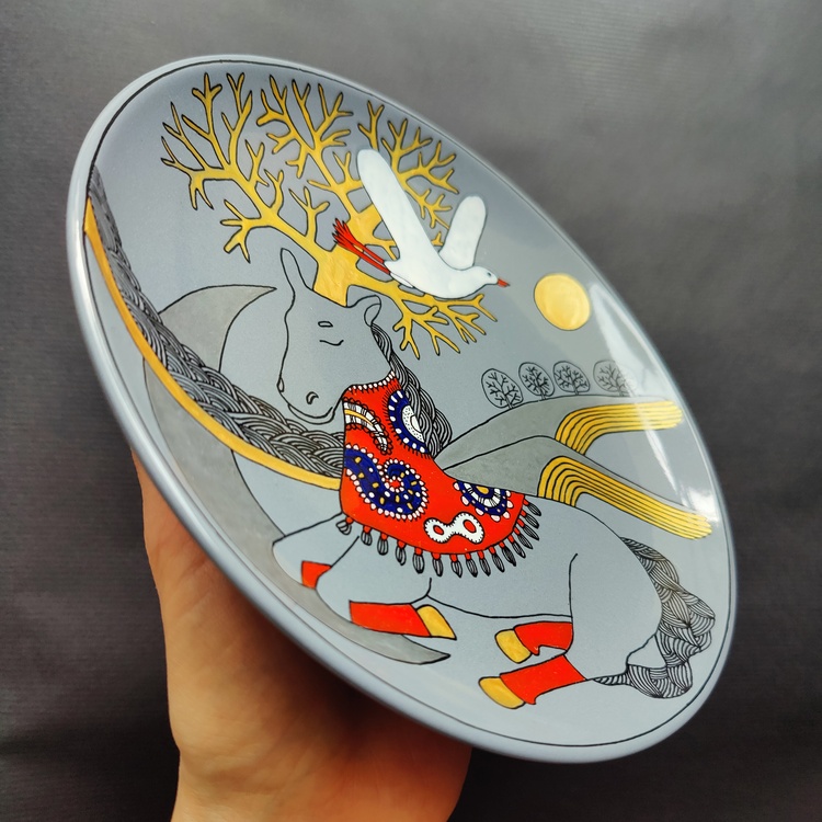 Decorative ceramic plate "Unicorn Dream" from the "Whispered Stories" series