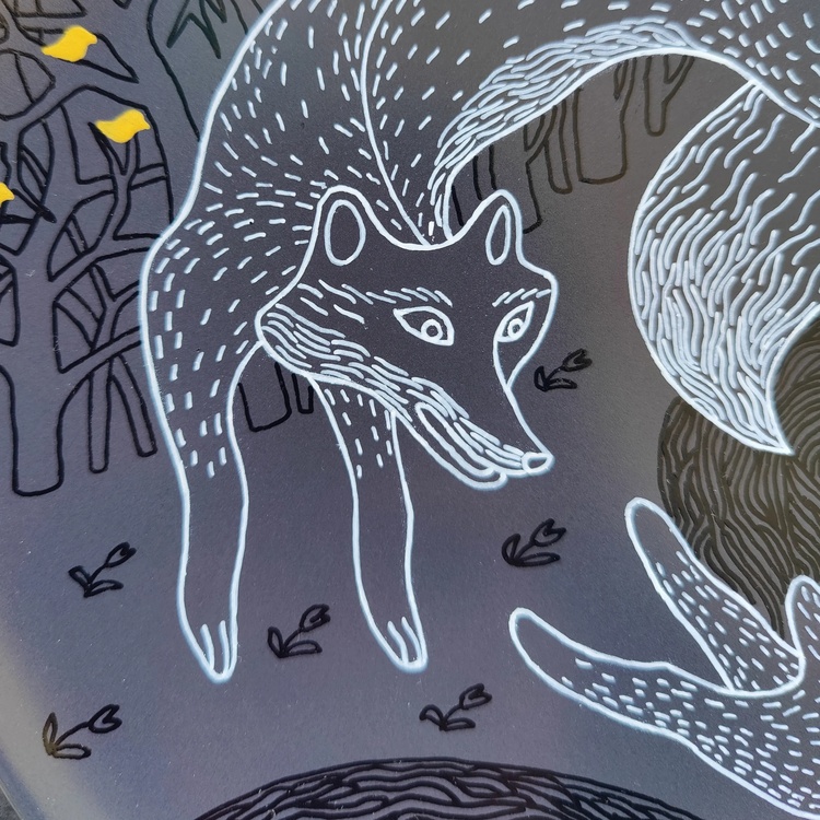 Decorative ceramic plate "Fox and Hare" from the series "The Chase".