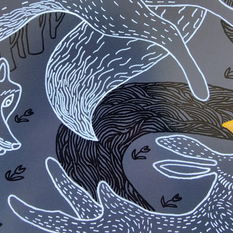 Decorative ceramic plate "Fox and Hare" from the series "The Chase".