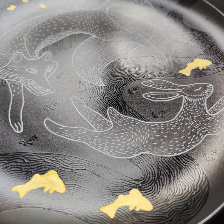 Decorative ceramic plate "Fox and Hare" from the series "The Chase".