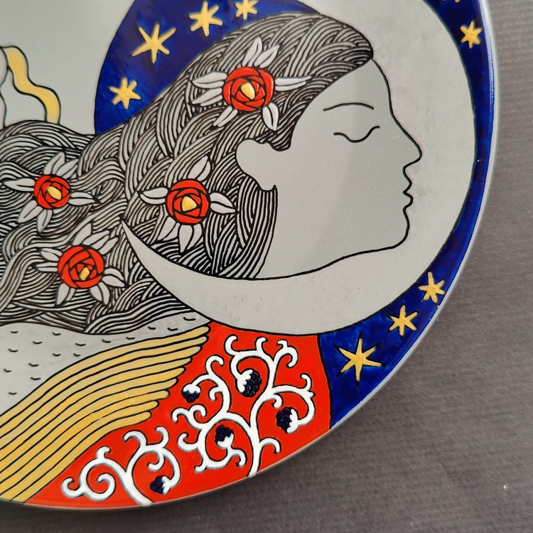 Decorative ceramic plate "Sleeping virgin" from the "Whispered Stories" series