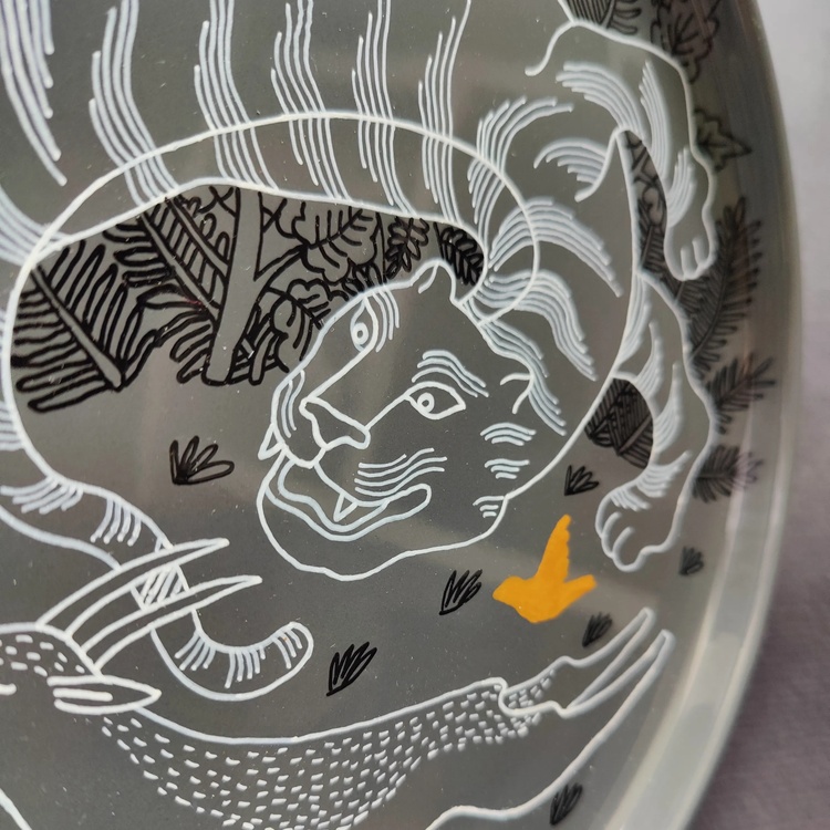 Decorative ceramic plate "Tiger and Deer" from the series "The Chase"