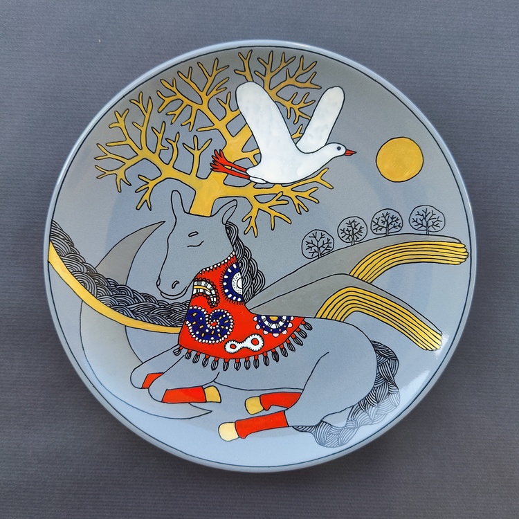 Decorative ceramic plate "Unicorn Dream" from the "Whispered Stories" series