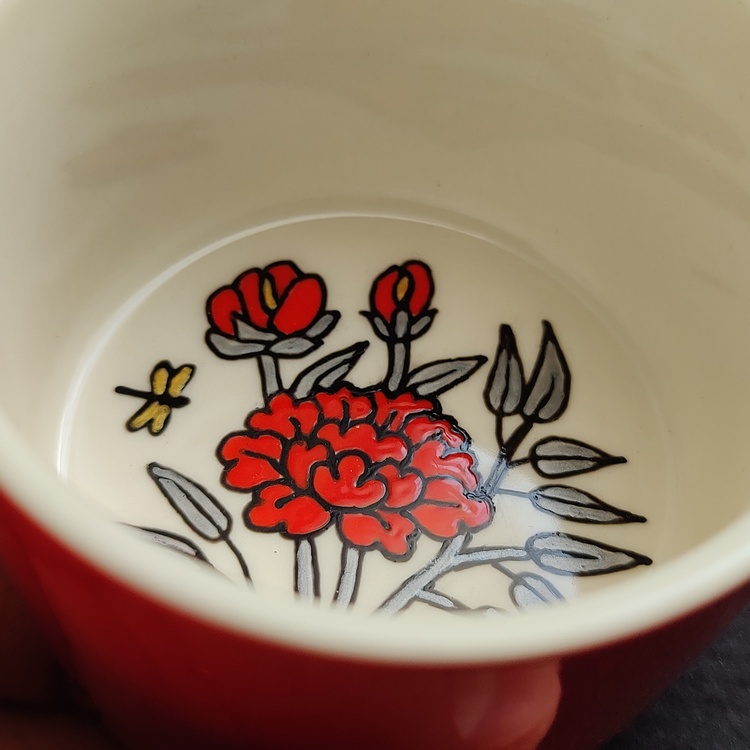 Decorative ceramic small bowl "Peony 3" from the "Flowers" series